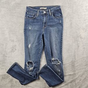 Levis 721 High Rise Skinny Blue Jeans Distressed Women's Size 28